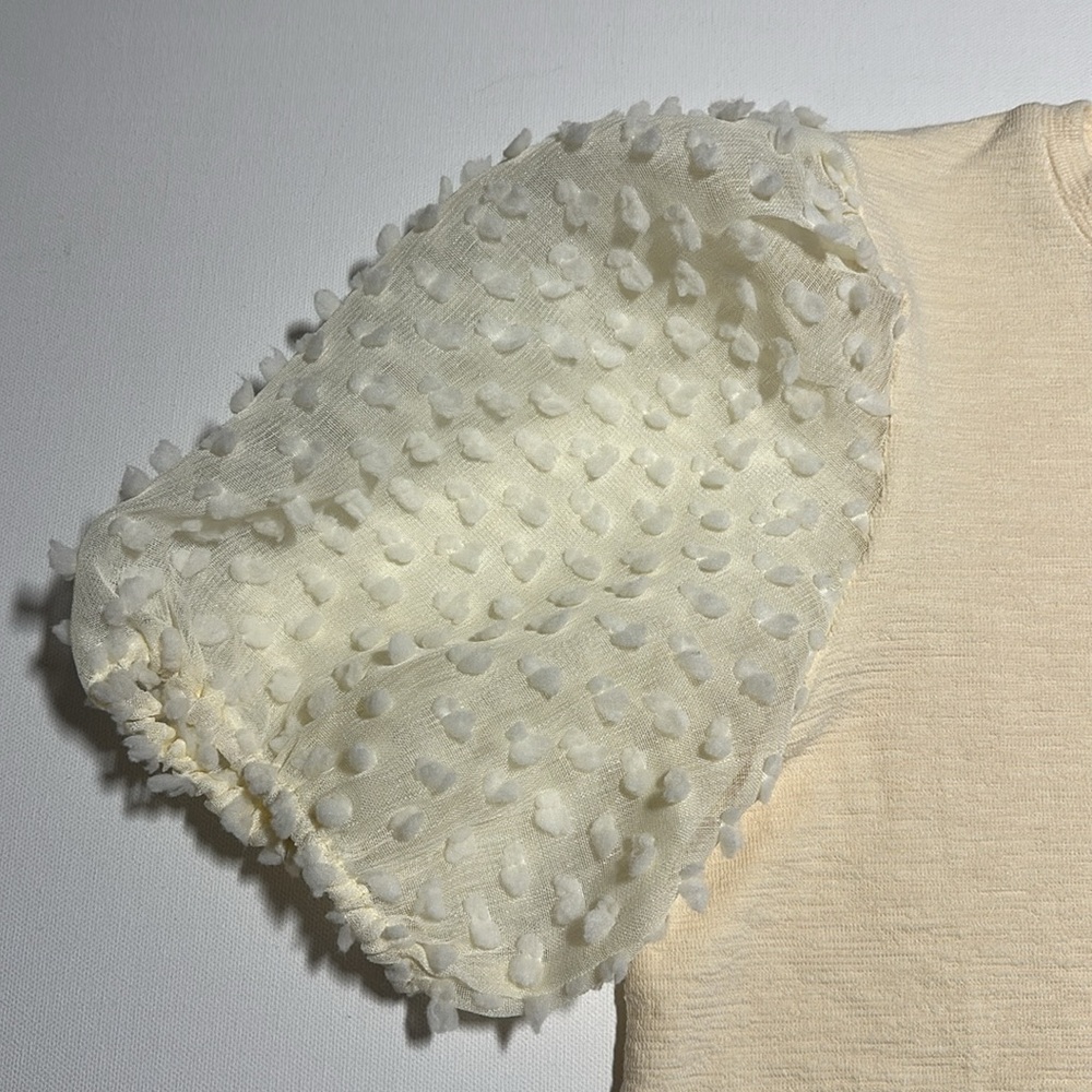 Maeve by Anthropologie Ivory Sheer Puff Short Sleeve Shirt Top - Womens Small - Picture 9 of 14